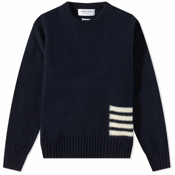 Photo: Thom Browne Men's Intarsia Side 4 Bar Crew Knit in Navy
