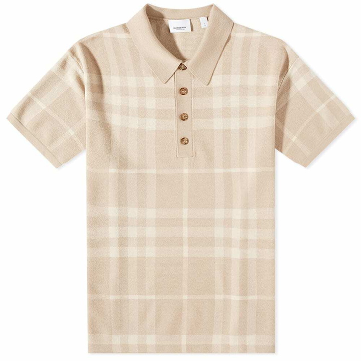 Photo: Burberry Men's Wellman Merino Check Polo Shirt in Soft Fawn