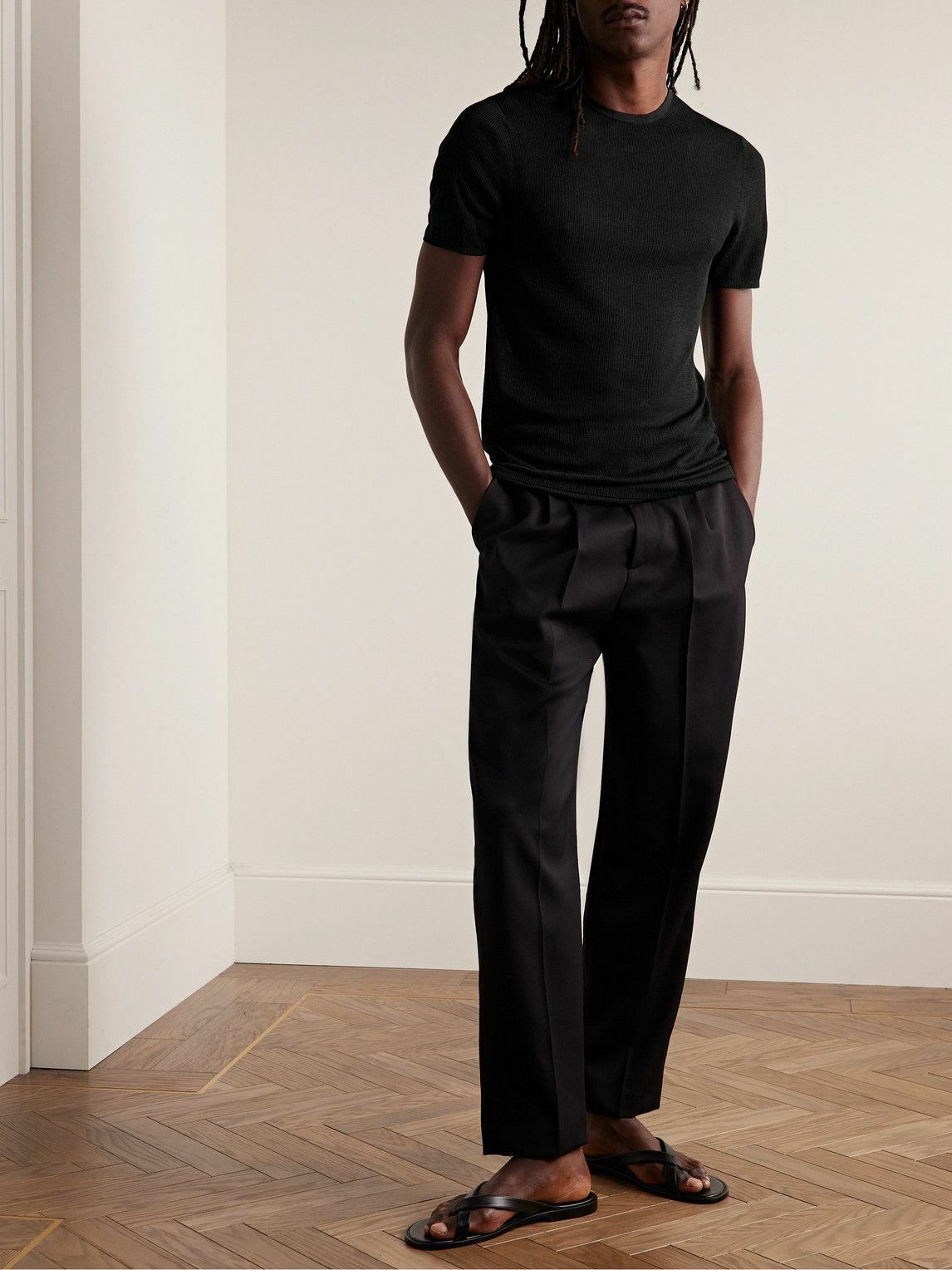 Nili Lotan - Griffen Slim-Fit Ribbed Silk T-Shirt - Black