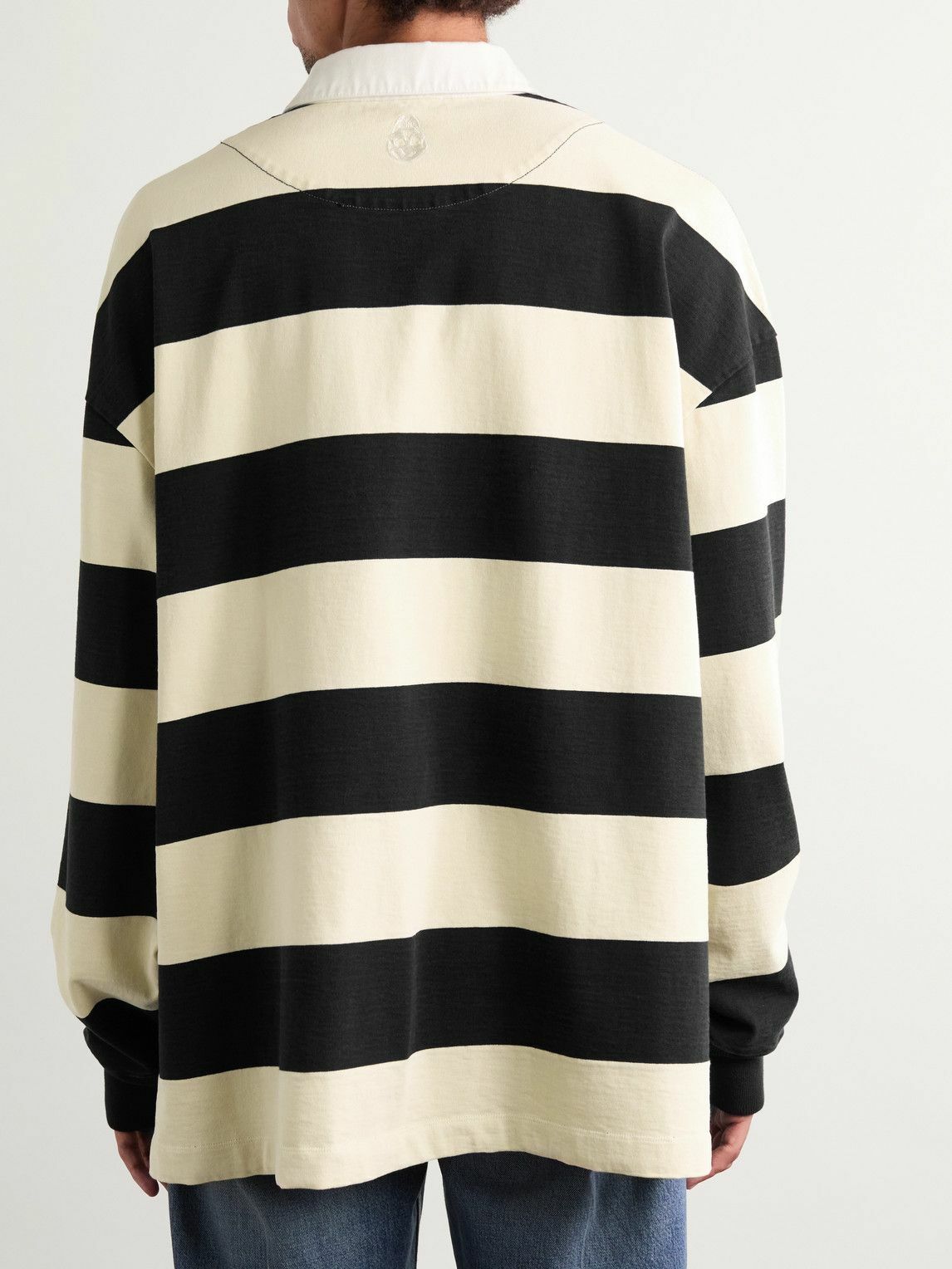 Alexander McQueen - Oversized Logo-Embroidered Striped Cotton-Jersey Polo Shirt - Black