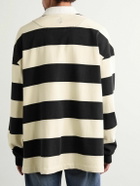 Alexander McQueen - Oversized Logo-Embroidered Striped Cotton-Jersey Polo Shirt - Black