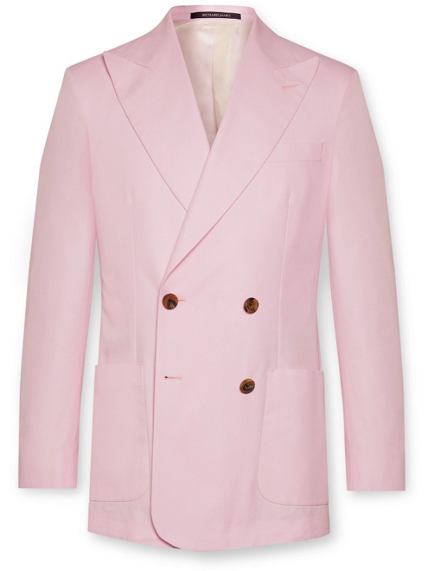 Photo: RICHARD JAMES - Double-Breasted Cotton-Twill Suit Jacket - Pink