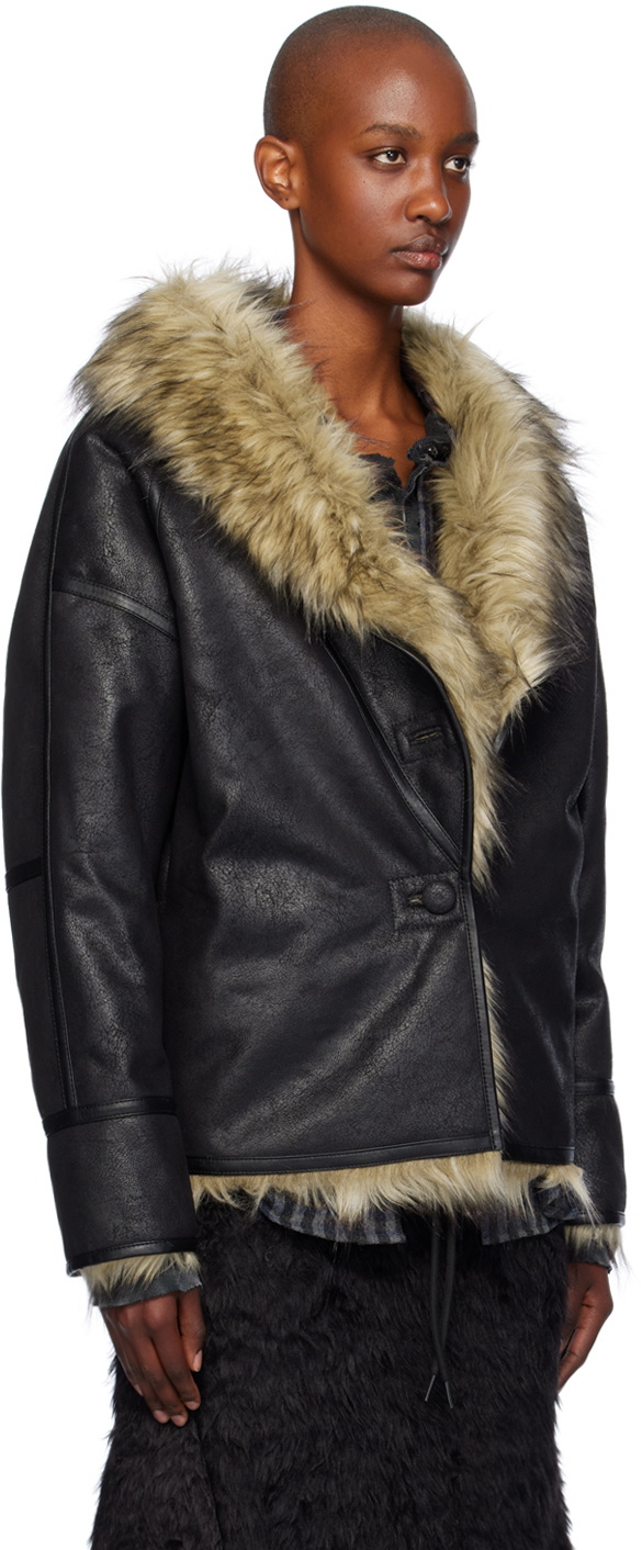 OPEN YY Beige & Black Reversible Faux-Fur Jacket OPEN YY