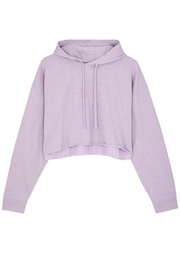 Photo: Ganni Isoli Hooded Cropped Cotton Sweatshirt Lilac
