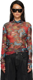 LU'U DAN Red Masked Mesh Turtleneck