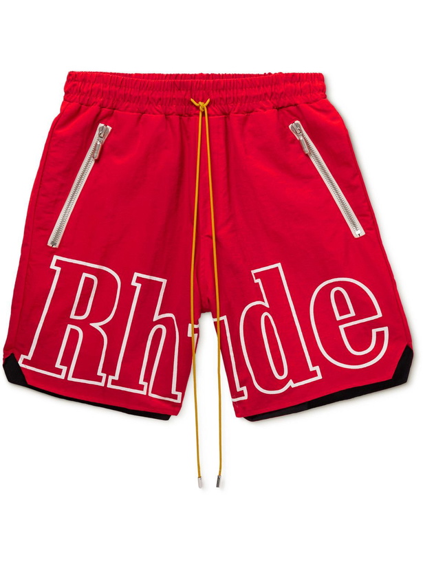 Photo: Rhude - Logo-Print Shell Drawstring Shorts - Red