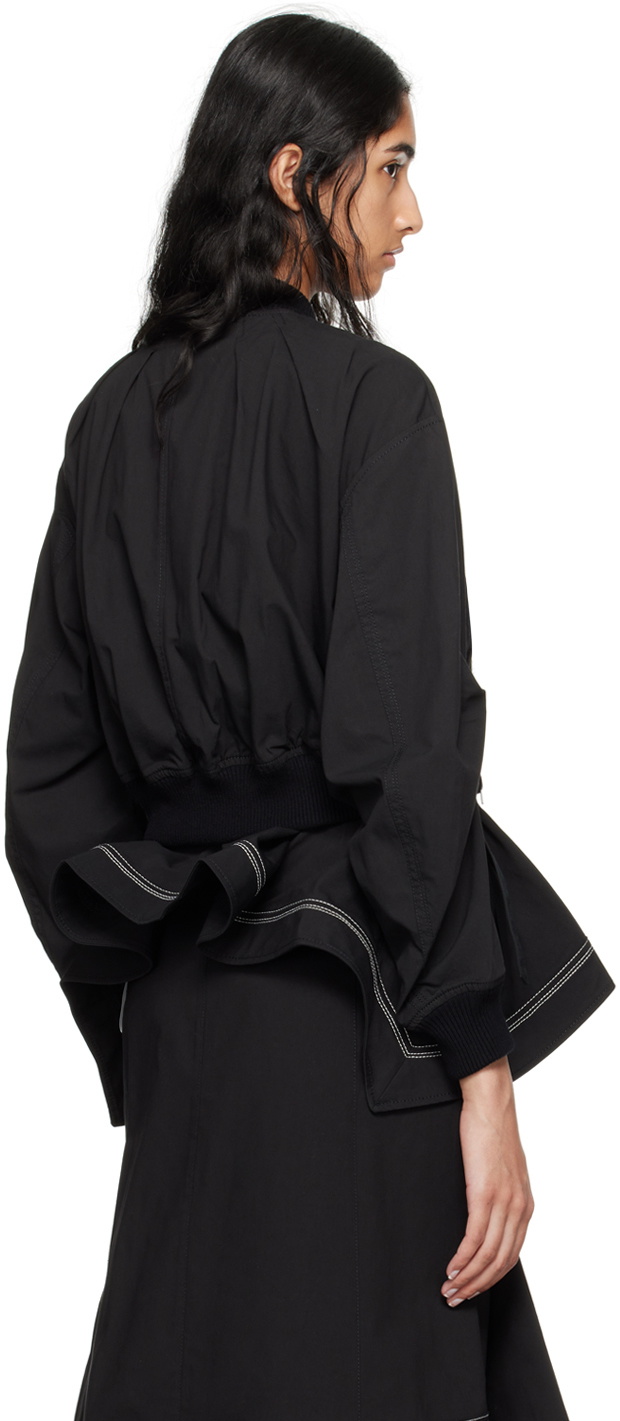 3.1 Phillip Lim Black Layered Flounce Bomber Jacket