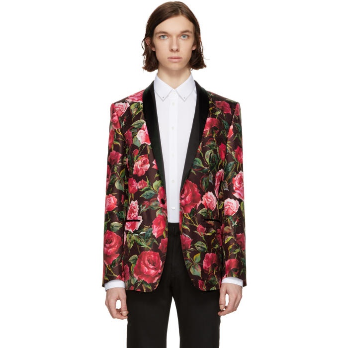 Photo: Dolce and Gabbana Red Silk Rose Single-Button Blazer