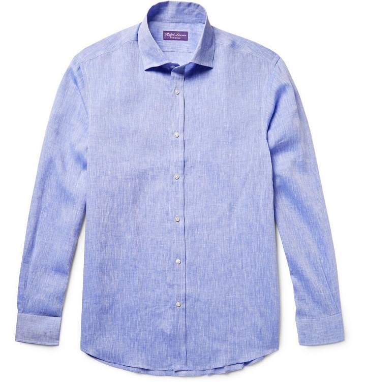Photo: Ralph Lauren Purple Label - Slim-Fit Cutaway-Collar Slub Linen Shirt - Men - Blue