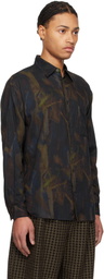 YOKE Navy Twill Patterned Regular Collar Shirt