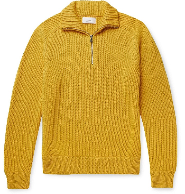 Photo: MR P. - Ribbed Merino Wool Half-Zip Sweater - Yellow