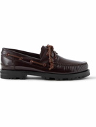 Manolo Blahnik - Salcombe Glossed-Leather Boat Shoes - Brown