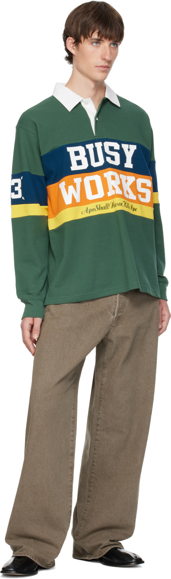 BAPE Green Striped Rugby polo