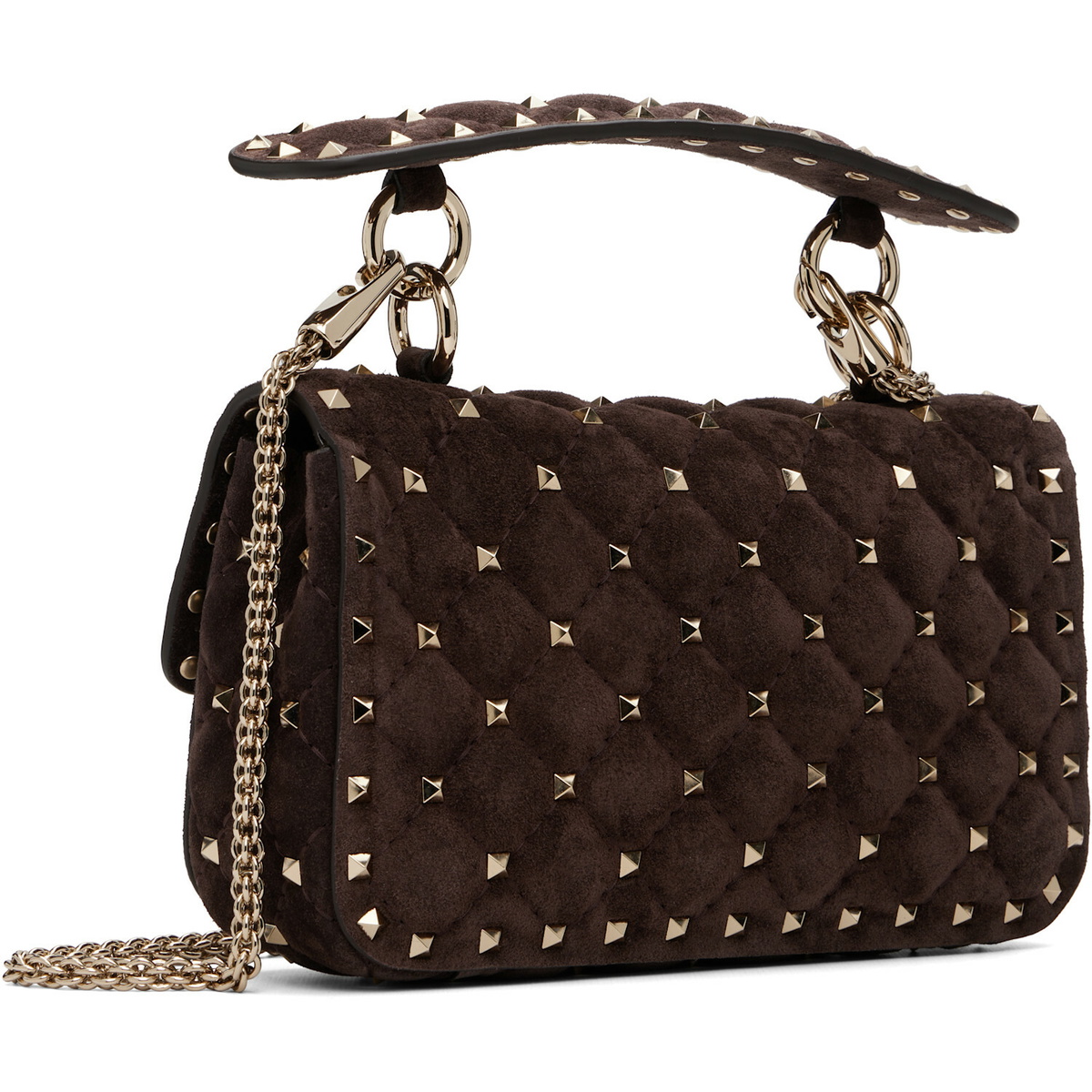 Valentino Garavani Brown Rockstud Spike Small Suede Bag
