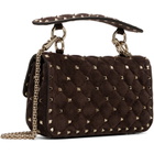 Valentino Garavani Brown Rockstud Spike Small Suede Bag