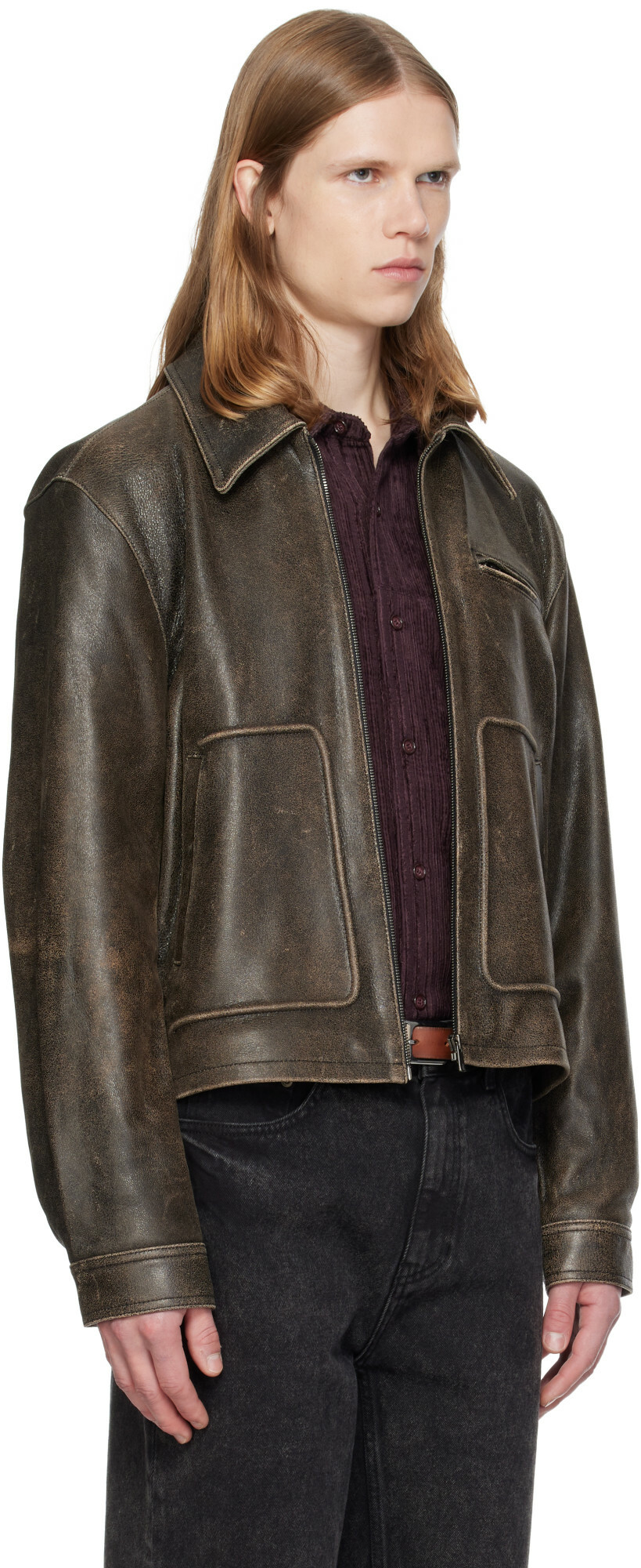 MMIC Brown Aged Leather Jacket