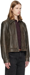 MMIC Brown Aged Leather Jacket