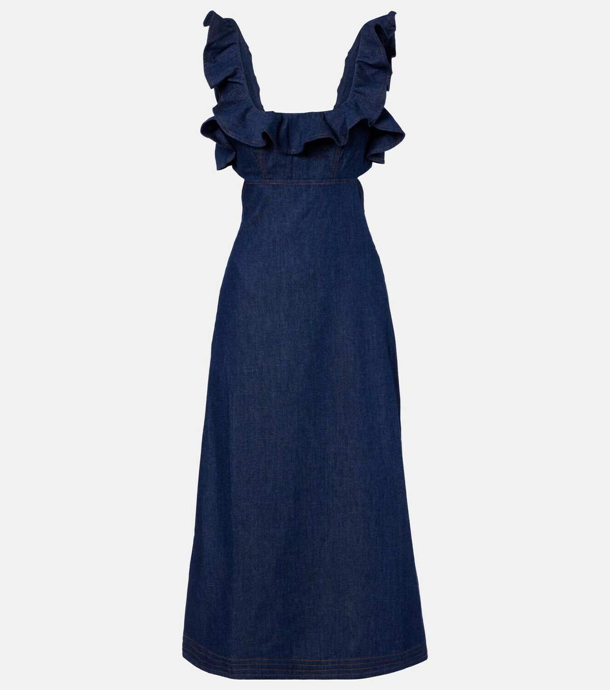 Zimmermann Aster ruffled denim midi dress