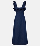 Zimmermann Aster ruffled denim midi dress