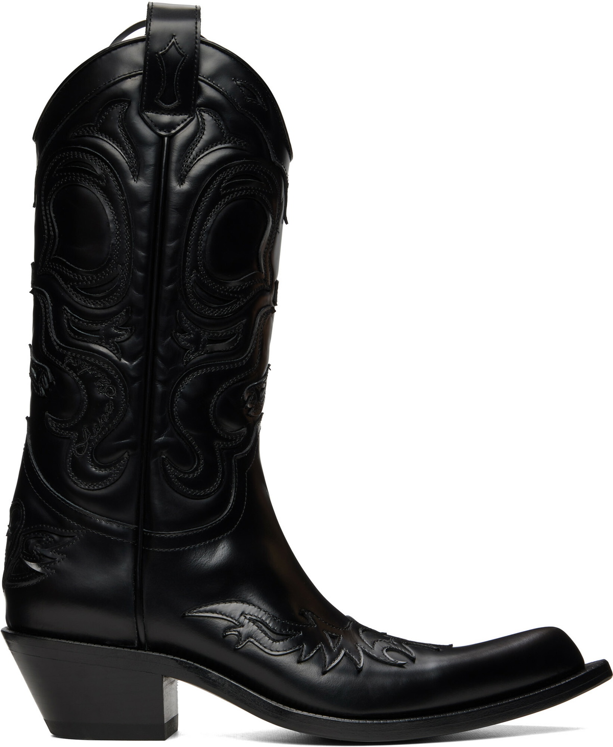 Acne Studios Black Pointy Leather Cowboy Boots