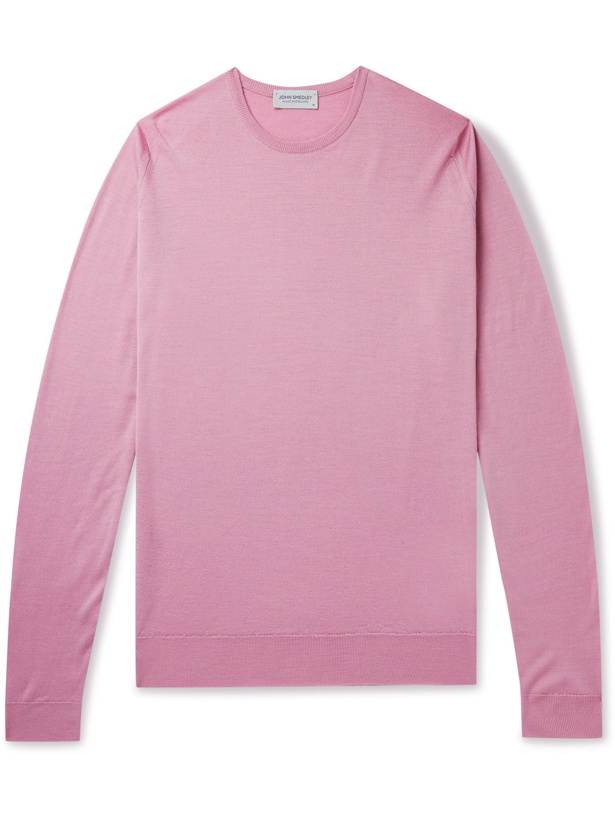 Photo: JOHN SMEDLEY - Lundy Slim-Fit Merino Wool Sweater - Pink