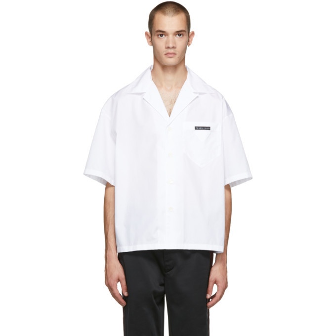 Photo: Prada White Short Sleeve Logo Patch Shirt