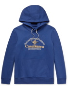 CASABLANCA - Embroidered Organic Cotton-Jersey Hoodie - Blue - S