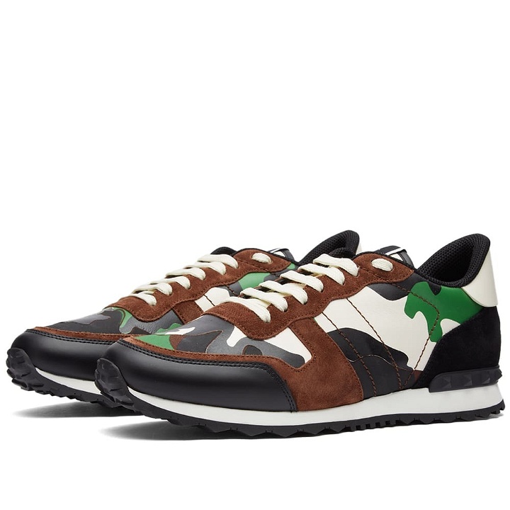 Photo: Valentino Men's Rockrunner Sneakers in Ultra Green/Light Brown/Ivory