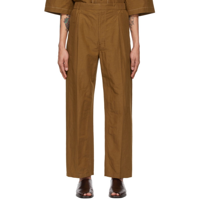 Photo: Lemaire Tan Drawstring Pleated Trousers