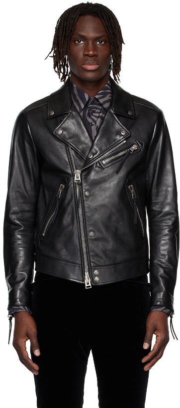 Photo: TOM FORD Black Asymmetric Biker Leather Jacket