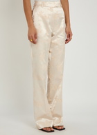 Ganni Floral-jacquard Satin Trousers White