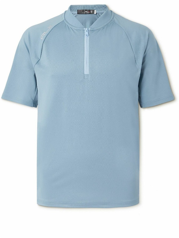 Photo: RLX Ralph Lauren - Logo-Print Stretch Recycled-Piqué Half-Zip T-Shirt - Blue