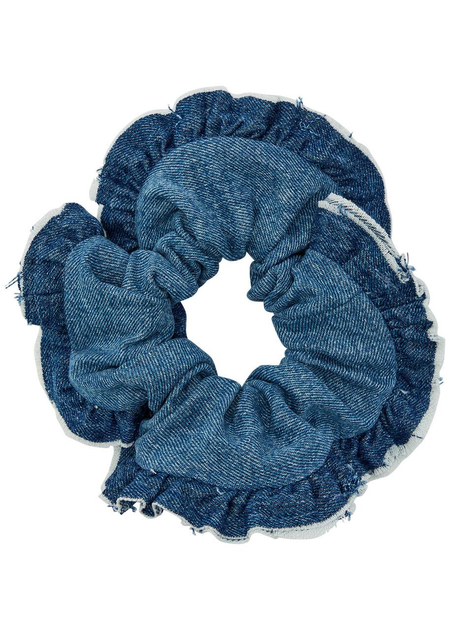 Ganni Logo-embroidered Denim Scrunchie - One Size