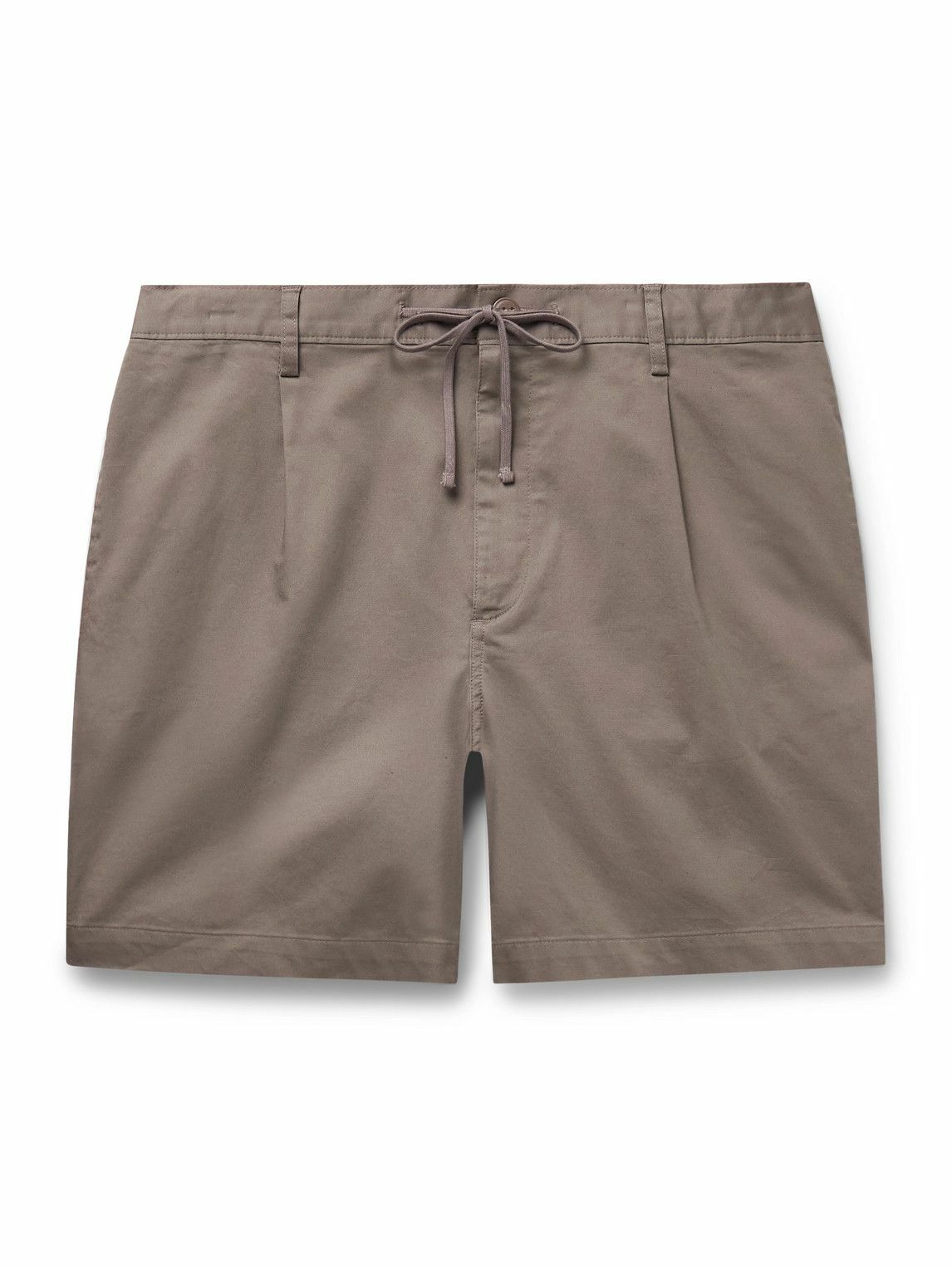 Onia - Slim-Fit Straight-Leg Pleated Garment-Dyed Stretch-Cotton Drawstring Shorts - Brown