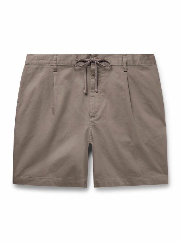 Photo: Onia - Slim-Fit Straight-Leg Pleated Garment-Dyed Stretch-Cotton Drawstring Shorts - Brown
