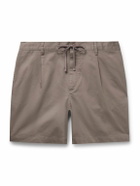 Onia - Slim-Fit Straight-Leg Pleated Garment-Dyed Stretch-Cotton Drawstring Shorts - Brown