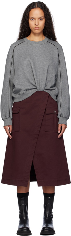 Photo: 3.1 Phillip Lim Gray & Burgundy Draped Sweatshirt Utility Midi Dress