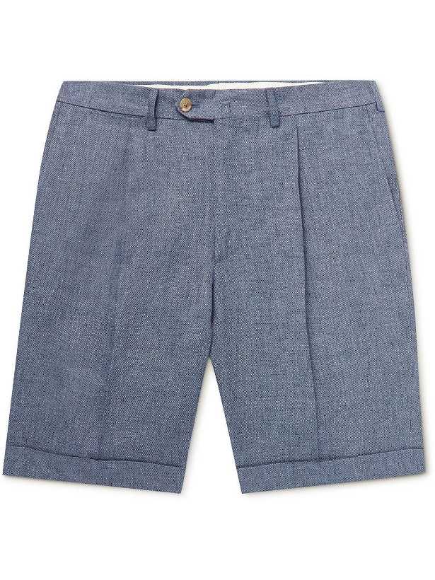 Photo: De Petrillo - Slim-Fit Pleated Linen Bermuda Shorts - Blue