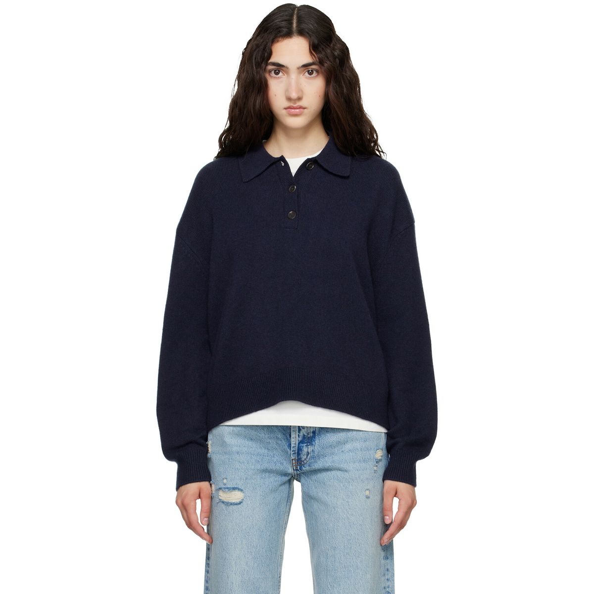 ANINE BING Navy Lee Polo
