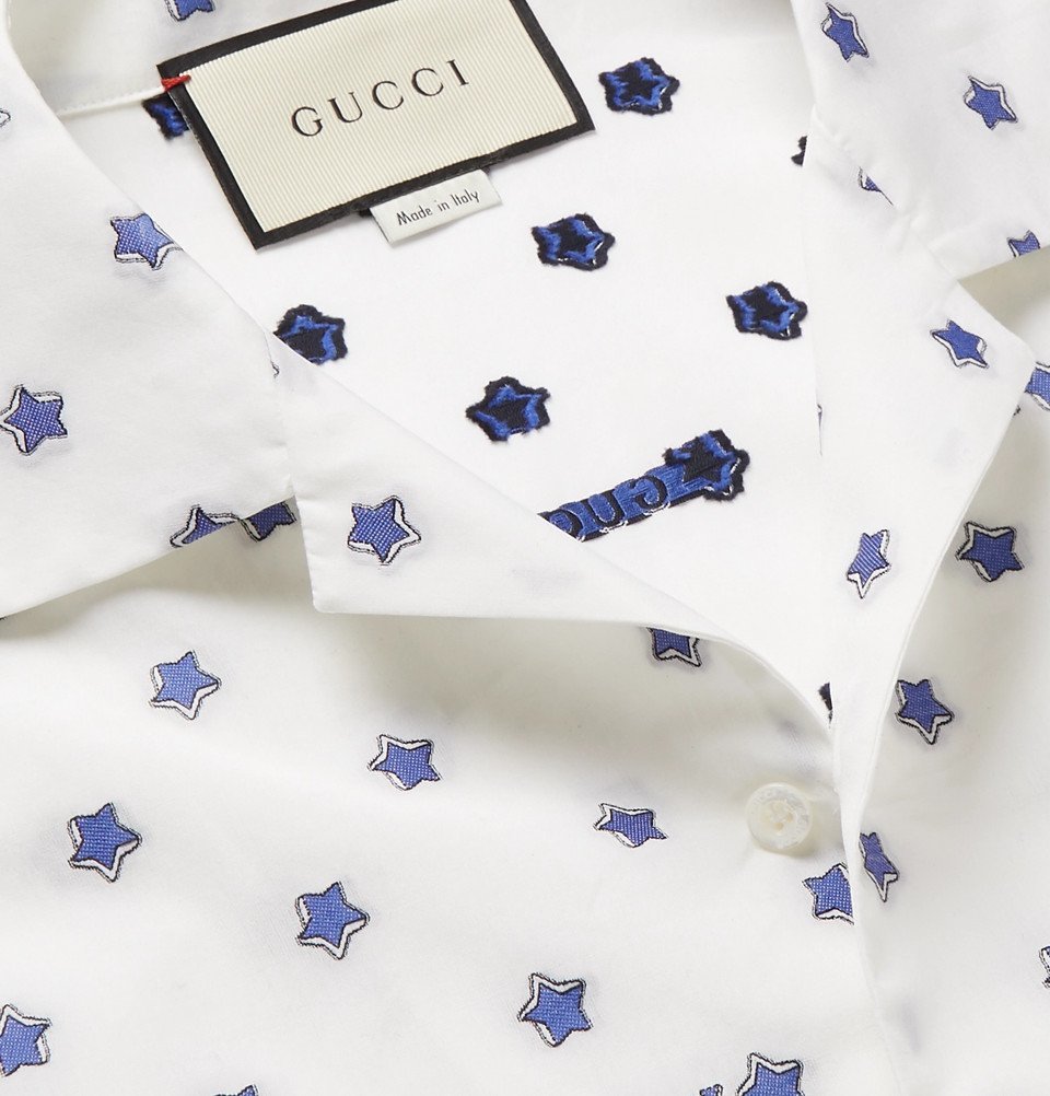 Gucci Camp Collar Fil Coupé Cotton Poplin Shirt Men White Gucci