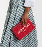 Jimmy Choo Avenue Small leather-trimmed raffia pouch