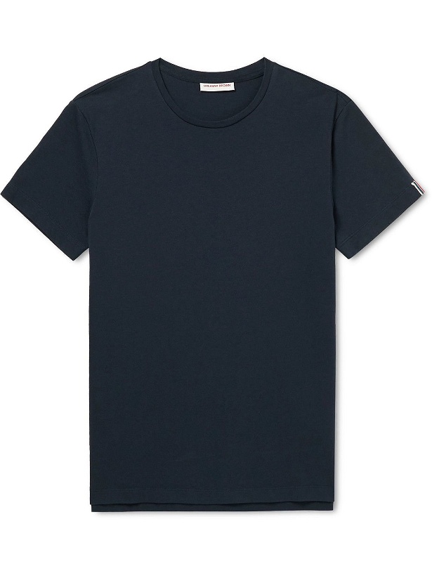 Photo: Orlebar Brown - Grosgrain-Trimmed Cotton-Jersey T-Shirt - Blue