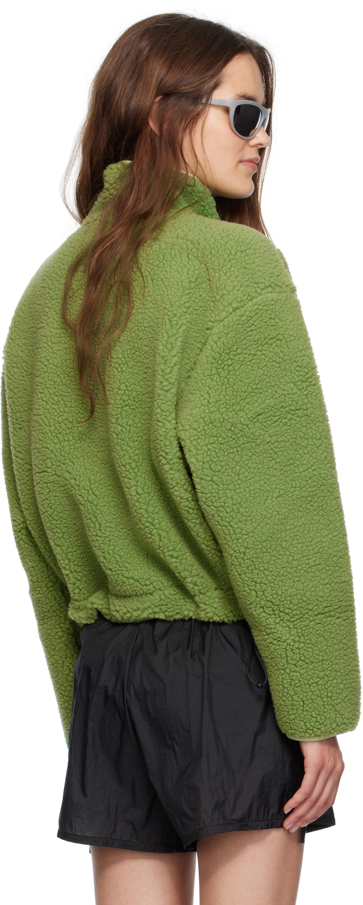 District Vision Green Cropped Wool Pile Fleece Jacket