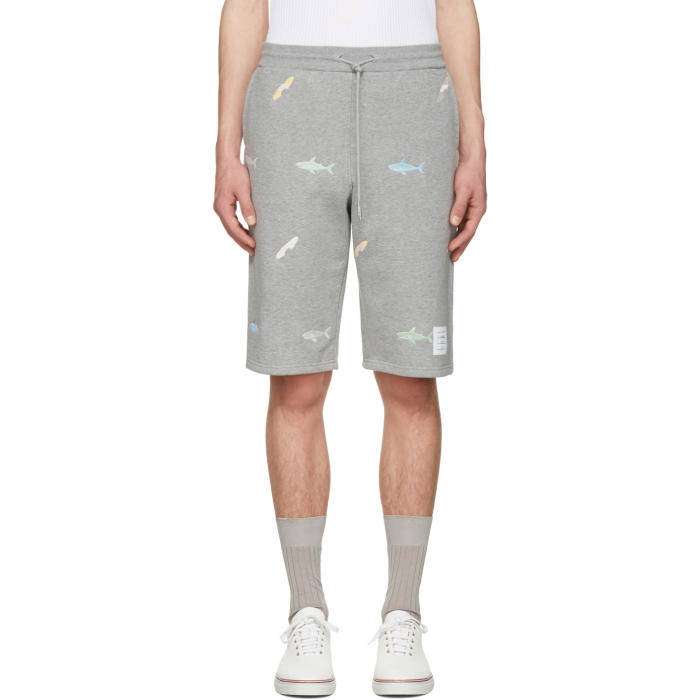 Photo: Thom Browne Grey Classic Shark and Surfboard Lounge Shorts 