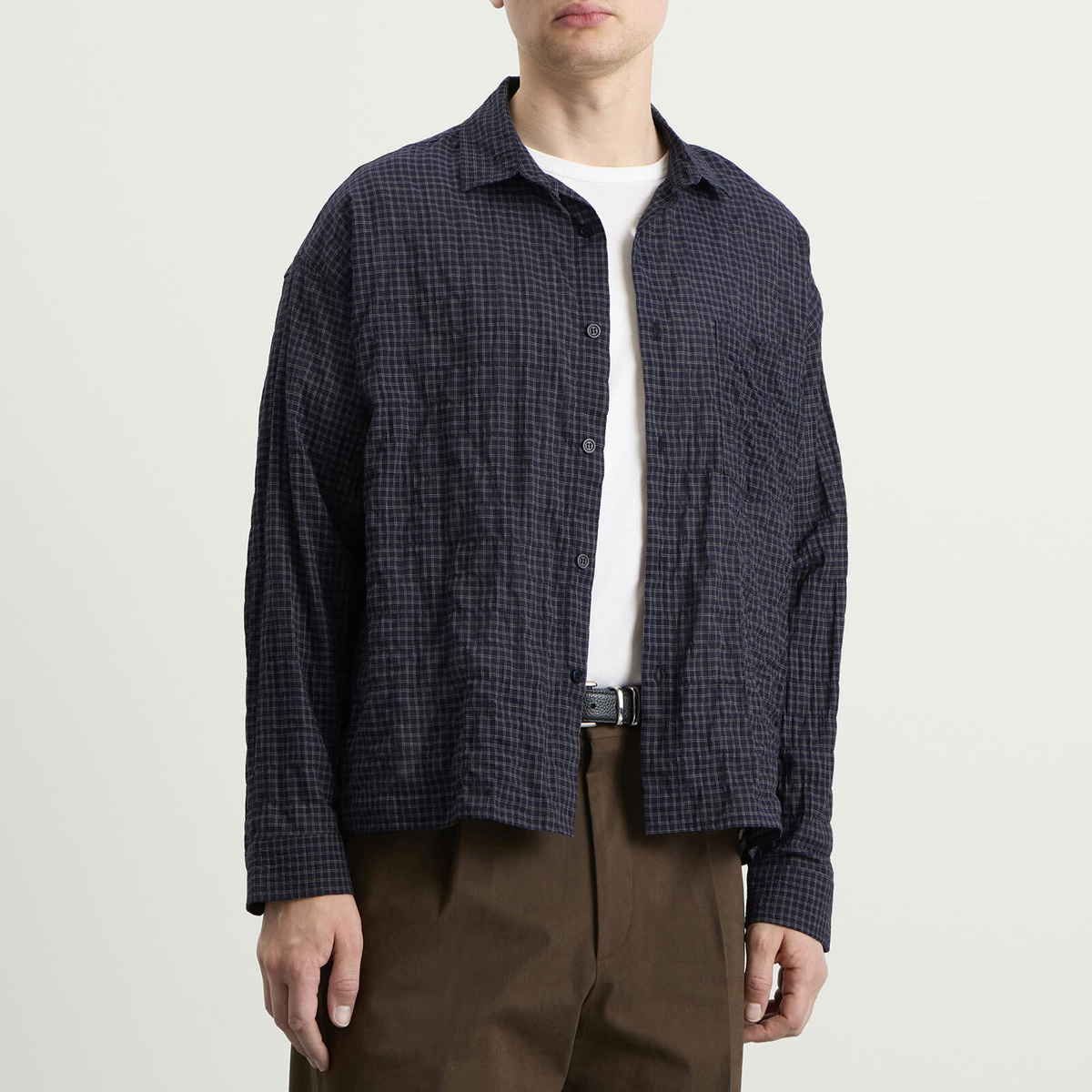 Ronning Men's Japanese Shirt in Navy Grid