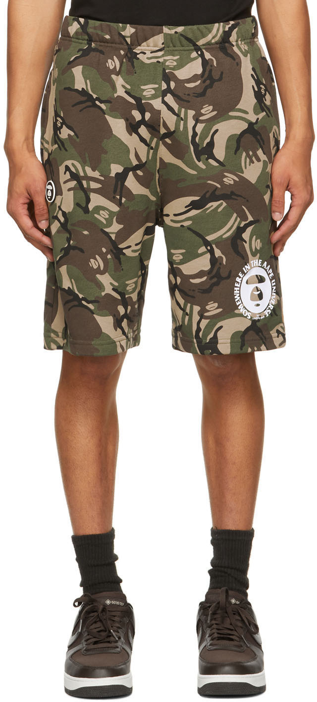 AAPE by A Bathing Ape Green & Brown Camo Logo Shorts AAPE by A