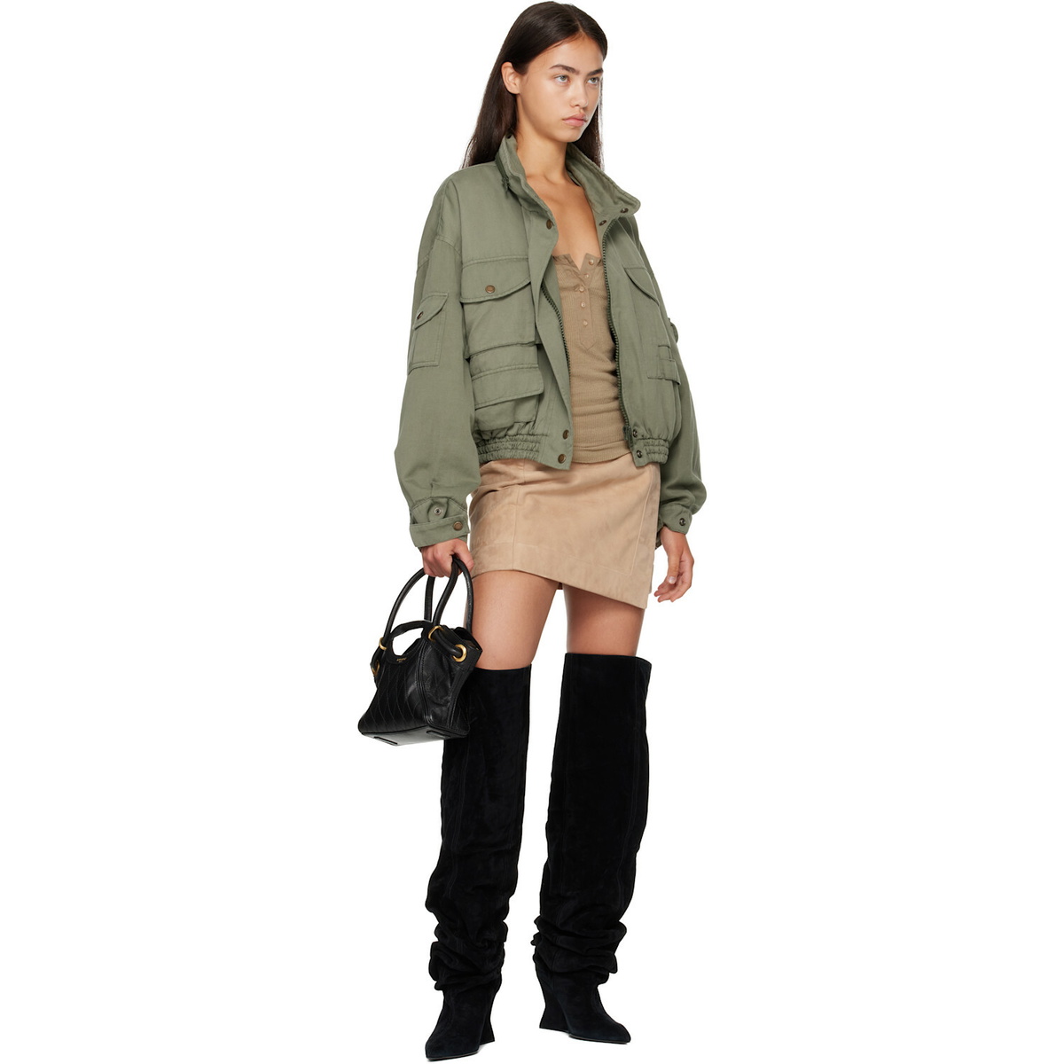 BALMAIN Black Suede Leather Wedge Thigh-High Boots