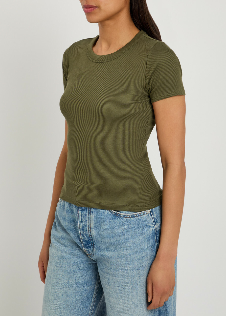 Rag & Bone Ribbed Stretch-cotton T-shirt Dark Green