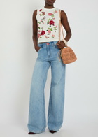 Alice + Olivia Reva Floral-embroidered Knit top White