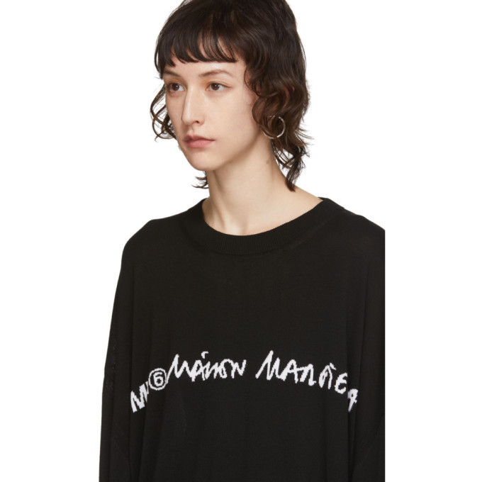 MM6 Maison Margiela Black Oversized Logo Long Sleeve T-Shirt